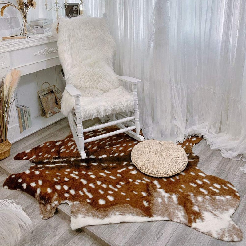 Seek4comfortable Faux Sika Deer Printed Area Rug, 5.9 x 5.1 Ft Large Faux Fur Cowhide Area Rug Animals Mat Carpet for Home, Office Livingroom, Bedroom - Image 3